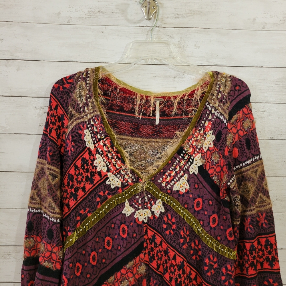 Free People World Traveler Alpaca Blend Embroidered Boho Pullover Sweater Knit M - Picture 4 of 11